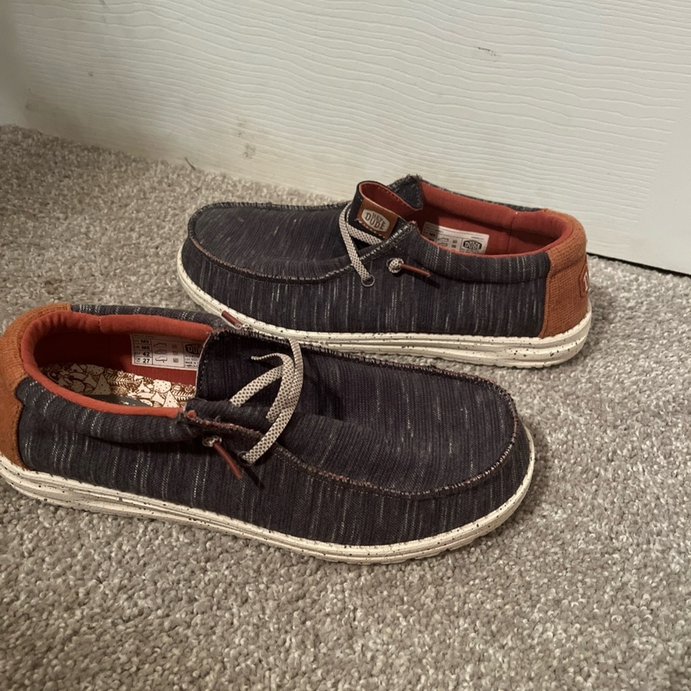 Hey Dude Black and Brown Slip-On Loafers with Woven Texture